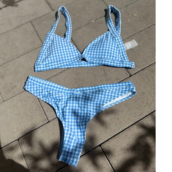 Double Zero Blue Gingham 2 Piece Bikinis Set‎ Cottagecore Fairy Milkmaid Beach - Picture 1 of 4